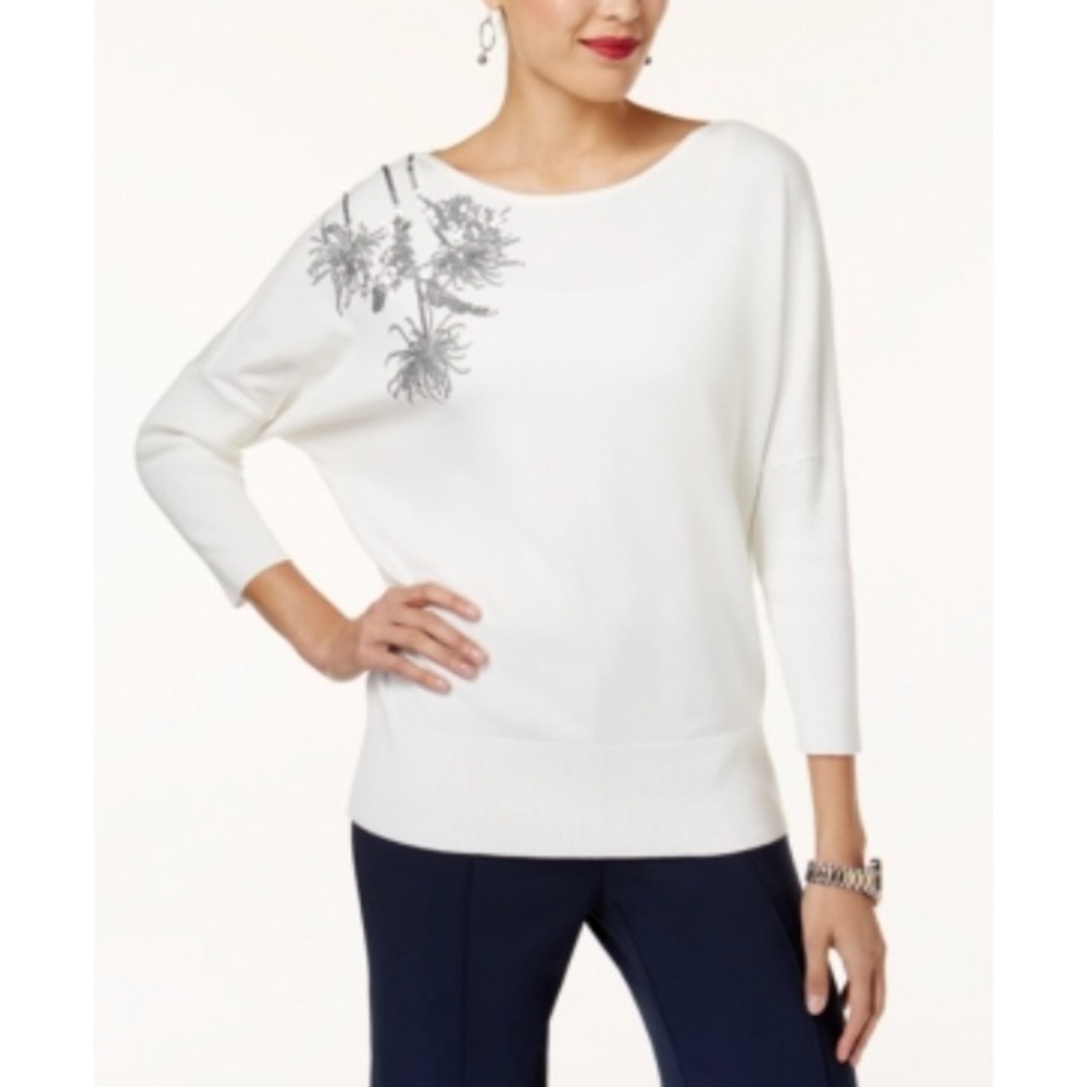 ALFANI Sequined Dolman-Sleeve Sweater